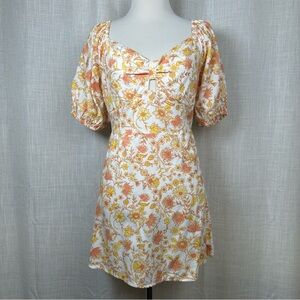 Billabong Floral Mini Dress Small Puff Sleeve Smocked Coquette Milkmaid